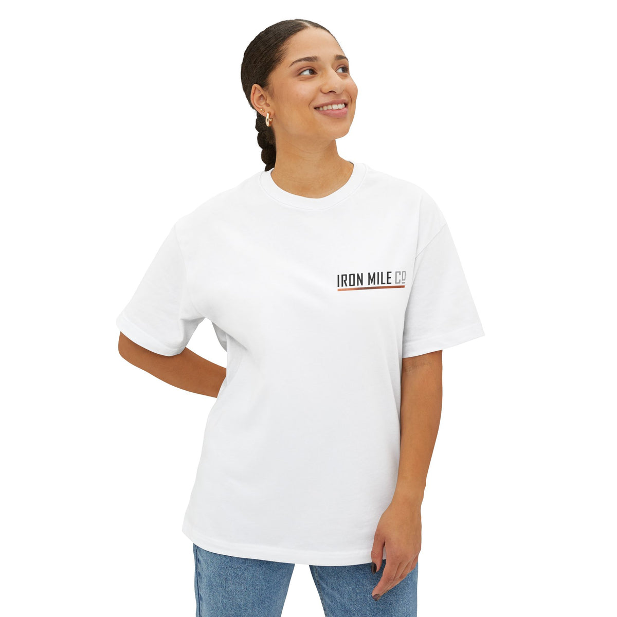 IRON MILE CO. Oversized Boxy Tee|Minimalist Left-Chest Logo