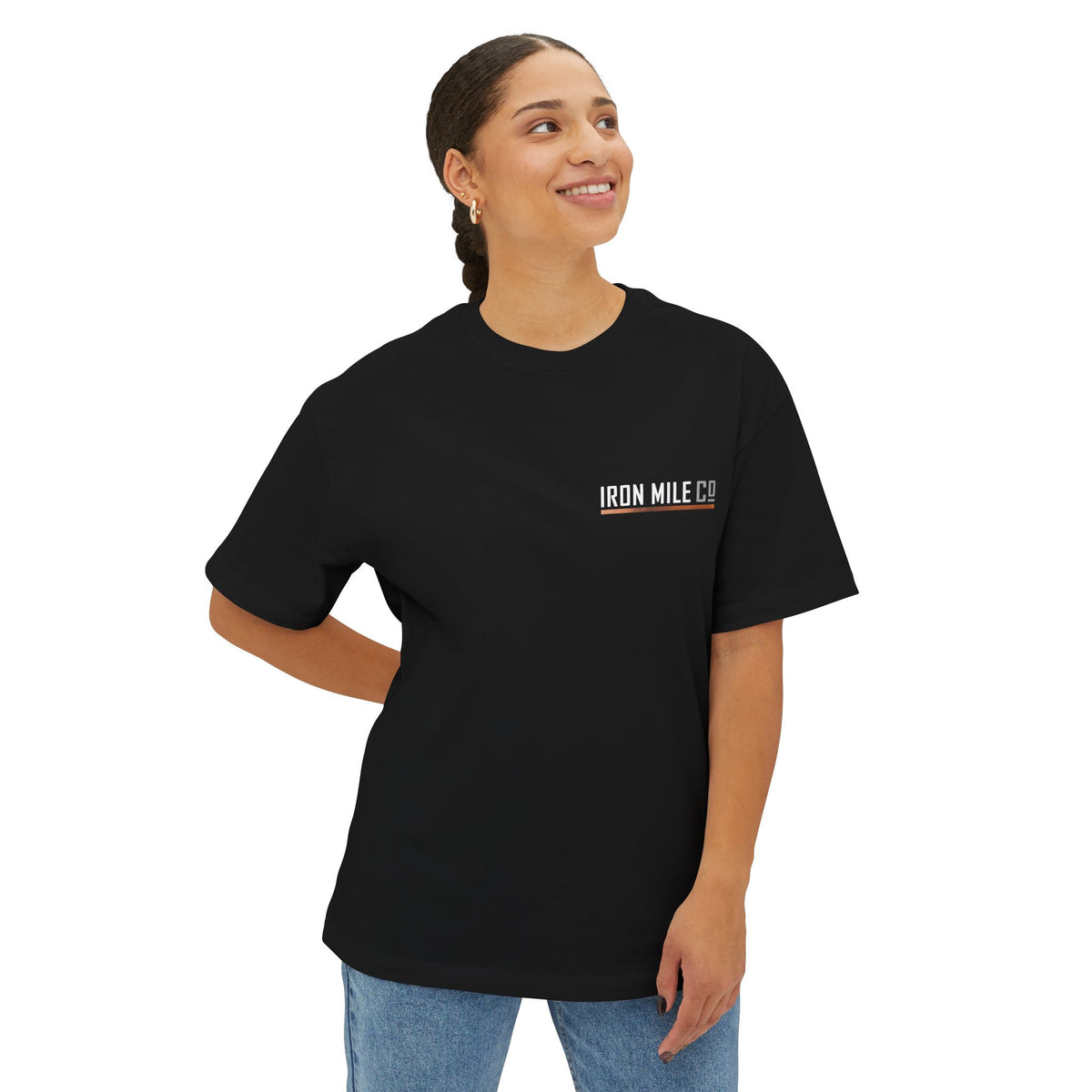 IRON MILE CO. Oversized Boxy Tee|Minimalist Left-Chest Logo